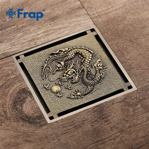 Planet Gates Shower Drain 10X10cm Antique Solid Brass Floor Drain Cover Strainer Bathroom Bath Accessories Art Carved Square DrainY38070