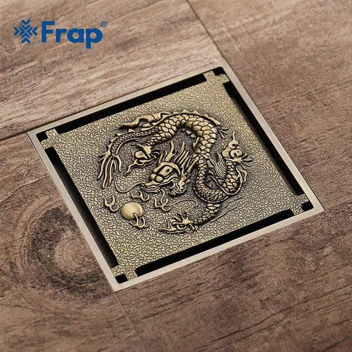 Planet Gates Shower Drain 10X10cm Antique Solid Brass Floor Drain Cover Strainer Bathroom Bath Accessories Art Carved Square DrainY38070
