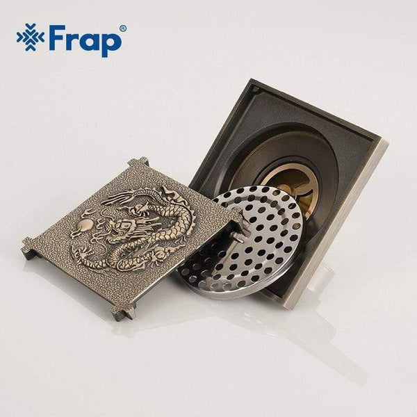 Planet Gates Shower Drain 10X10cm Antique Solid Brass Floor Drain Cover Strainer Bathroom Bath Accessories Art Carved Square DrainY38070