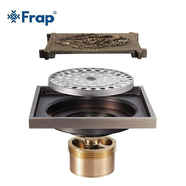 Planet Gates Shower Drain 10X10cm Antique Solid Brass Floor Drain Cover Strainer Bathroom Bath Accessories Art Carved Square DrainY38070