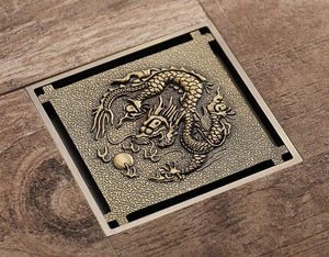 Planet Gates Shower Drain 10X10cm Antique Solid Brass Floor Drain Cover Strainer Bathroom Bath Accessories Art Carved Square DrainY38070
