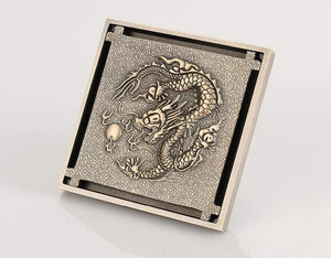 Planet Gates Shower Drain 10X10cm Antique Solid Brass Floor Drain Cover Strainer Bathroom Bath Accessories Art Carved Square DrainY38070