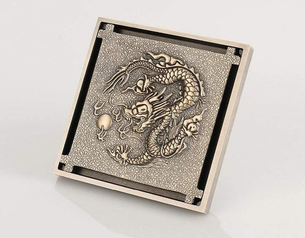Planet Gates Shower Drain 10X10cm Antique Solid Brass Floor Drain Cover Strainer Bathroom Bath Accessories Art Carved Square DrainY38070