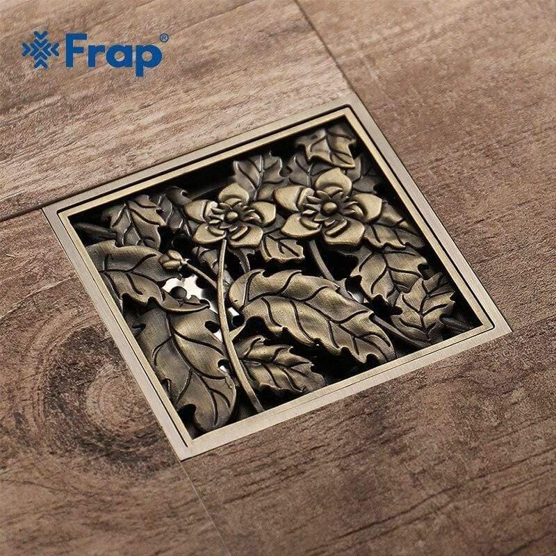 Planet Gates Shower Drains 10*10cm Bath Drains Strainer Hair Antique Brass Flower Carved Bathroom Floor Drain Waste Grate Drain Y38067