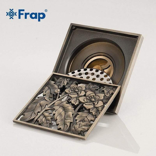 Planet Gates Shower Drains 10*10cm Bath Drains Strainer Hair Antique Brass Flower Carved Bathroom Floor Drain Waste Grate Drain Y38067