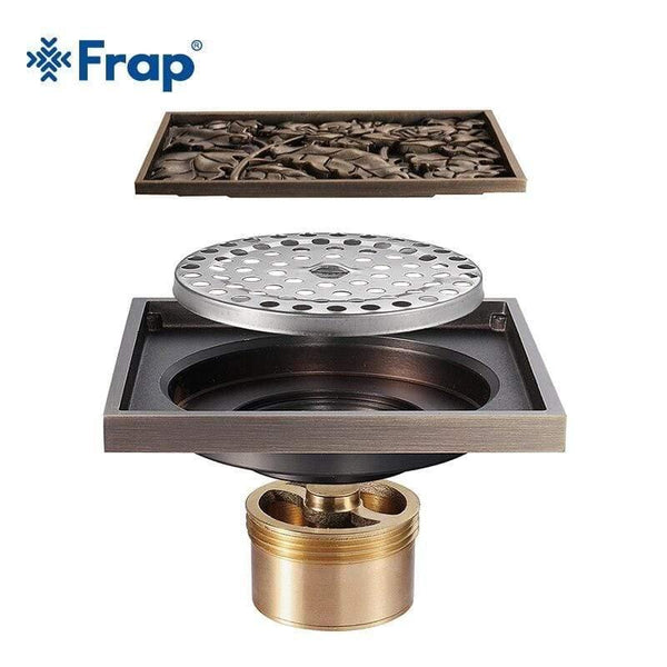 Planet Gates Shower Drains 10*10cm Bath Drains Strainer Hair Antique Brass Flower Carved Bathroom Floor Drain Waste Grate Drain Y38067
