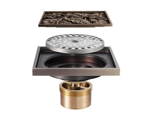 Planet Gates Shower Drains 10*10cm Bath Drains Strainer Hair Antique Brass Flower Carved Bathroom Floor Drain Waste Grate Drain Y38067