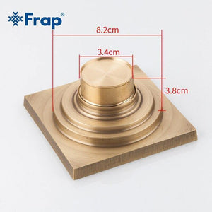 Planet Gates Shower Drains 10*9.5cm Square Bath Drains Strainer Hair Antique Brass Carved Bathroom Floor Drain Waste Grate Drain Y81009