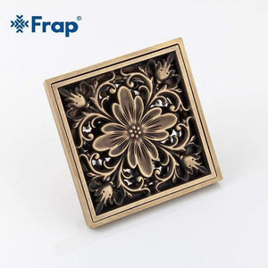Planet Gates Shower Drains 10*9.5cm Square Bath Drains Strainer Hair Antique Brass Carved Bathroom Floor Drain Waste Grate Drain Y81009