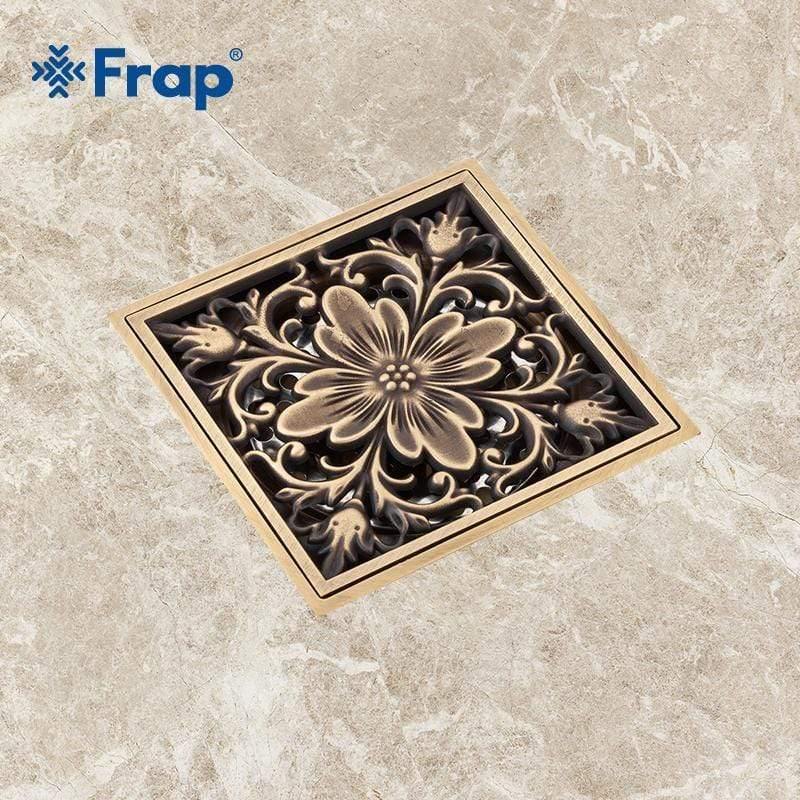 Planet Gates Shower Drains 10*9.5cm Square Bath Drains Strainer Hair Antique Brass Carved Bathroom Floor Drain Waste Grate Drain Y81009