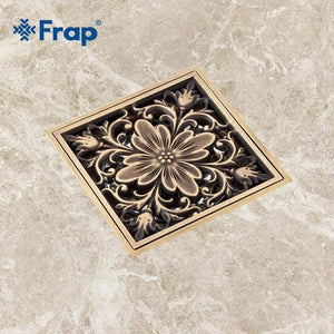 Planet Gates Shower Drains 10*9.5cm Square Bath Drains Strainer Hair Antique Brass Carved Bathroom Floor Drain Waste Grate Drain Y81009