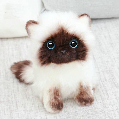 Simulation Siamese Cat Plush Toy Blue Sequins Eyes Cat Plush Doll Brown And White Face Ragdoll Plush Cat Home Decor Doll Toys - Planet Gates