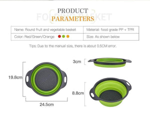 Silicone Collapsible Colander Vegetable Fruit Washing Drain Strainer Basket Strainer Foldable Colander With Handle Kitchen Tools