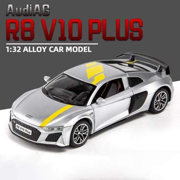 Planet Gates Silver 1:32 Audi R8 V10 Plus Supercar Alloy Car Diecasts & Toy Vehicles Sound and light Car Model Collection Car Toys For Children