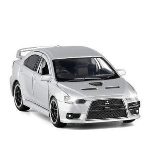Planet Gates Silver 1:32 Mitsubishi JDM Lancer Evo X Open Door With Sound and Light Alloy Toy Car Model Ornaments For Children Gifts