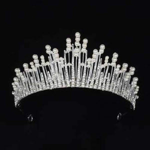 Planet Gates SILVER 12 / White Silver Crystal Bride Tiara Crown Fashion Pearl Queen Wedding Crown Headpiece Wedding Hair Jewelry Accessories Wholesale