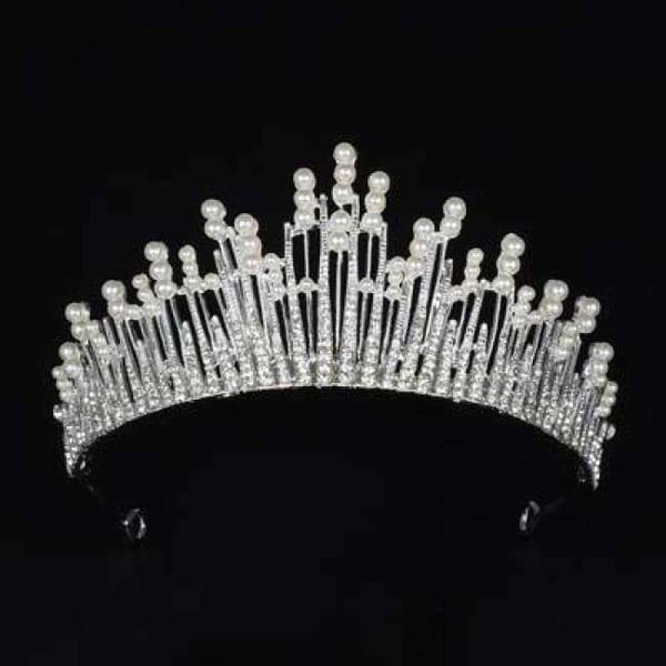 Planet Gates SILVER 12 / White Silver Crystal Bride Tiara Crown Fashion Pearl Queen Wedding Crown Headpiece Wedding Hair Jewelry Accessories Wholesale