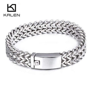 Planet Gates Silver 12mm / 19cm Stainless Steel Link Chain Bracelets High Polished Dubai Gold Mesh Bracelets For Men Cool Jewelry Accessories Gifts
