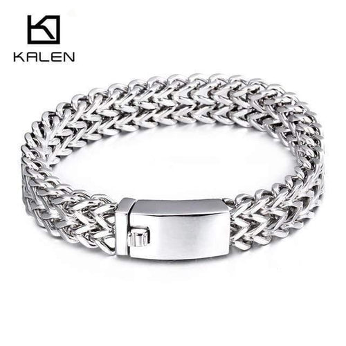 Planet Gates Silver 12mm / 19cm Stainless Steel Link Chain Bracelets High Polished Dubai Gold Mesh Bracelets For Men Cool Jewelry Accessories Gifts