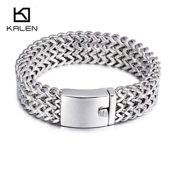 Planet Gates Silver 18mm / 19cm Stainless Steel Link Chain Bracelets High Polished Dubai Gold Mesh Bracelets For Men Cool Jewelry Accessories Gifts