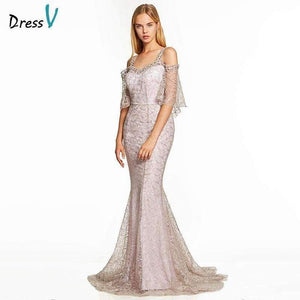 Planet Gates Silver / 2 Pink a line long evening dress backless cheap straps half sleeves wedding party formal dress lace evening dresses