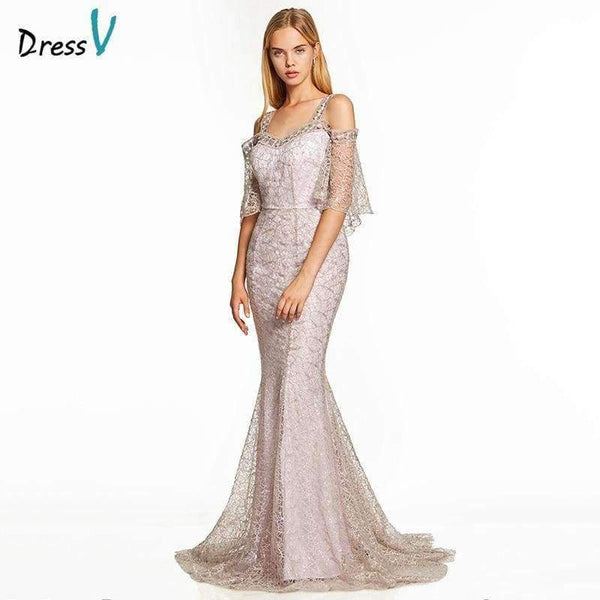 Planet Gates Silver / 2 Pink a line long evening dress backless cheap straps half sleeves wedding party formal dress lace evening dresses