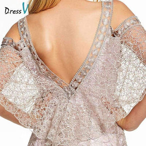 Planet Gates Silver / 2 Pink a line long evening dress backless cheap straps half sleeves wedding party formal dress lace evening dresses
