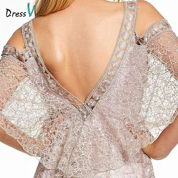 Planet Gates Silver / 2 Pink a line long evening dress backless cheap straps half sleeves wedding party formal dress lace evening dresses