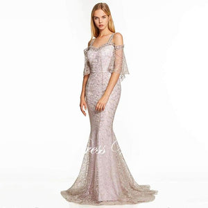 Planet Gates Silver / 2 Pink a line long evening dress backless cheap straps half sleeves wedding party formal dress lace evening dresses