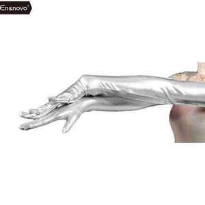 Planet Gates silver / 22inch Ensnovo Women Spandex Polyester Black Shiny Metallic 22" Long Sleeve Cosplay Costumes Wet Look Opera Length Evening Gloves