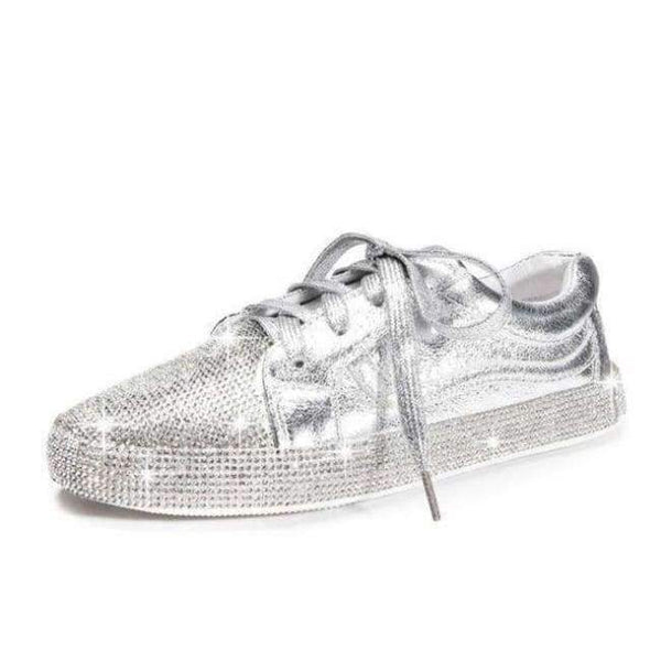 Planet Gates Silver / 3 Girseaby Women Vulcanized Shoes Sneakers Ladies Cystal bling Lace-up Casual Shoes Walking Flats Shoes