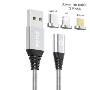 Planet Gates Silver 3 plugs PZOZ Magnetic Cable Type C Micro USB C Adapter For iphone 8 Samsung Microusb Type-C Charger Phone usb Magnet Cable Fast Charging