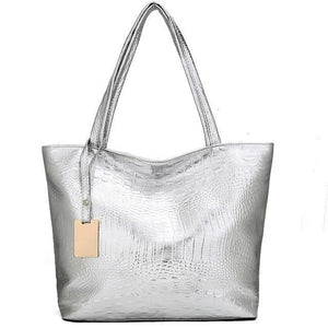 Planet Gates Silver / 33x11x31cm Women Large Capacity Handbags Soft PU Leather Crocodile Bag Ladies Casual Shopping Tote Bags Shoulder Bags Sac Main Silver Gold