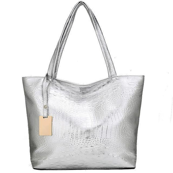 Planet Gates Silver / 33x11x31cm Women Large Capacity Handbags Soft PU Leather Crocodile Bag Ladies Casual Shopping Tote Bags Shoulder Bags Sac Main Silver Gold