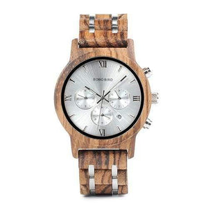Planet Gates silver 43mm Wooden Watches for Lovers Wood and Steel Combined Design with Stop Watch Three Colors Option