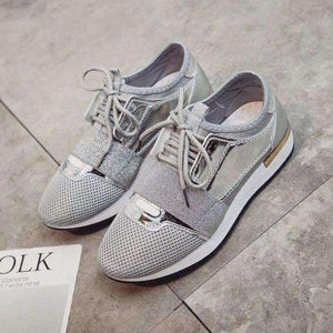 Planet Gates Silver / 5.5 Fashion Sneakers for Women Flat Casual Shoes Breathable Mesh Shoes Brand Women's Flats YX001
