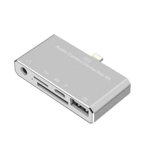 Planet Gates silver 5 in 1 Lightning splitter to 3.5mm Audio/SD/TF Card/Charging/USB 2.0 Camera otg Adapter Connector For iPhone X 8 7 6 Plus IOS 11