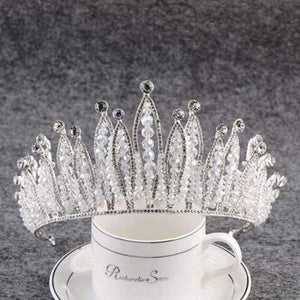 Planet Gates SILVER 5 / White Silver Crystal Bride Tiara Crown Fashion Pearl Queen Wedding Crown Headpiece Wedding Hair Jewelry Accessories Wholesale