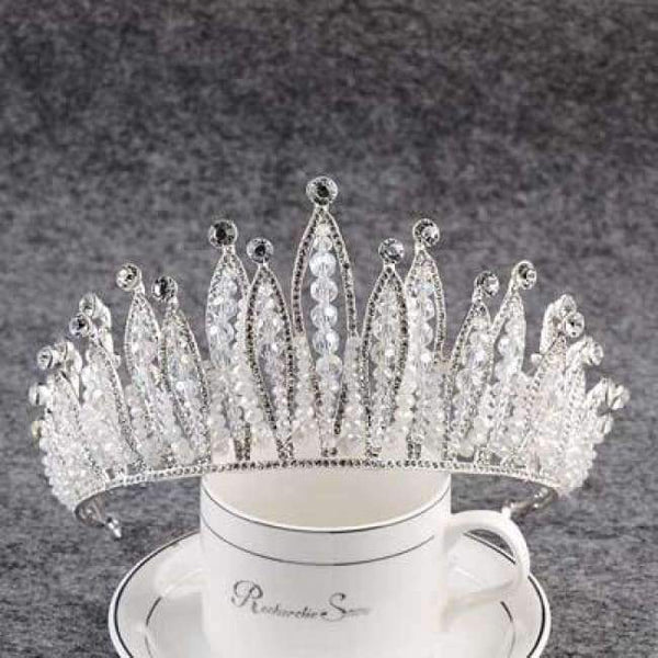 Planet Gates SILVER 5 / White Silver Crystal Bride Tiara Crown Fashion Pearl Queen Wedding Crown Headpiece Wedding Hair Jewelry Accessories Wholesale