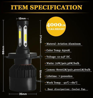 Planet Gates Silver / 881 889 880 H27 2Pcs H7 LED H4 H11 H1 Car Headlight Bulbs H3 H8 HB4 HB3 9006 9005 H27 881 Led Fog Light 72W 8000LM 6500K White car accessories