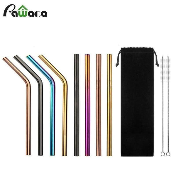 Planet Gates Silver 8Pcs Wide Straw Stainless Steel Smoothie Straws Reusable Straight Bent Metal Drinking Straw for Bar Party with Cleaning Brush