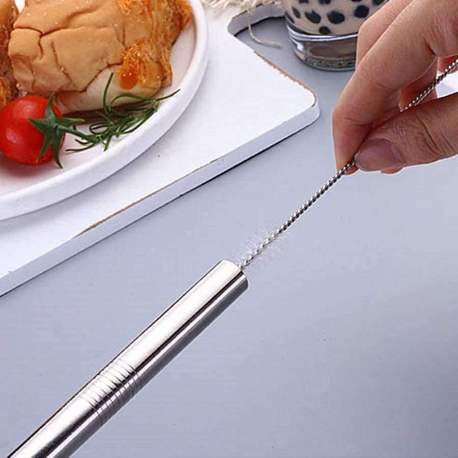 Planet Gates Silver 8Pcs Wide Straw Stainless Steel Smoothie Straws Reusable Straight Bent Metal Drinking Straw for Bar Party with Cleaning Brush