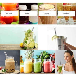 Planet Gates Silver 8Pcs Wide Straw Stainless Steel Smoothie Straws Reusable Straight Bent Metal Drinking Straw for Bar Party with Cleaning Brush