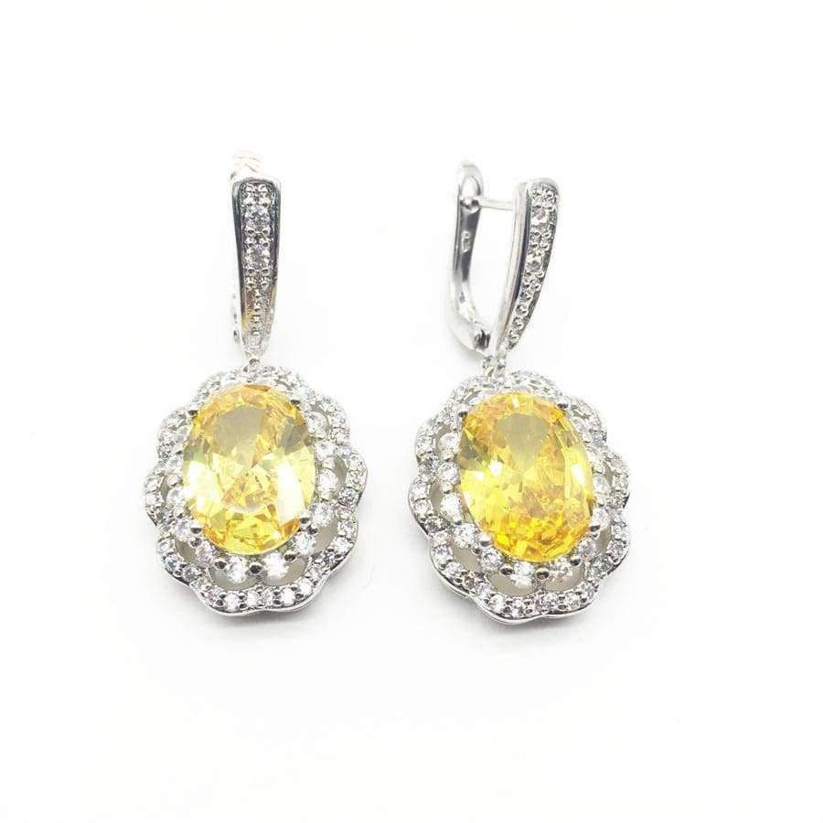 Planet Gates Silver 925 Bridal Jewelry Women Yellow Stones White Zircon Earrings Free shipping