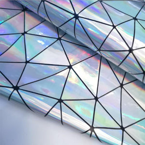 Planet Gates Silver / A4 20cm x30cm Laser Iridescent Geometric PU Faux Leather Fabric Synthetic Bag Bow Craft DIY Jewelry Clothing Sewing Material