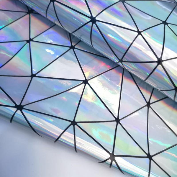 Planet Gates Silver / A4 20cm x30cm Laser Iridescent Geometric PU Faux Leather Fabric Synthetic Bag Bow Craft DIY Jewelry Clothing Sewing Material