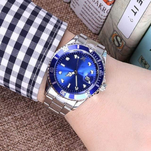 Planet Gates Silver band blue Steel Male 30m Role Sports Gifts For Couple Men's women's ladies wrist watch lovers clock bracelet Rolexable relogio masculino