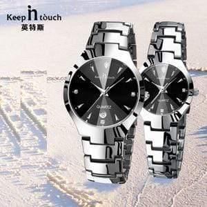 Planet Gates Silver Band one Pair Couple Watches for Lovers Luminous Luxury Quartz Men and Women Lover Watch Fashion Calendar Dress Wristwatches