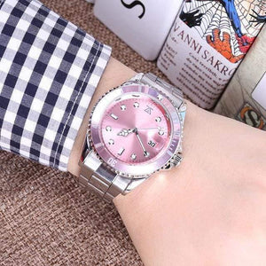 Planet Gates Silver band pink Steel Male 30m Role Sports Gifts For Couple Men's women's ladies wrist watch lovers clock bracelet Rolexable relogio masculino