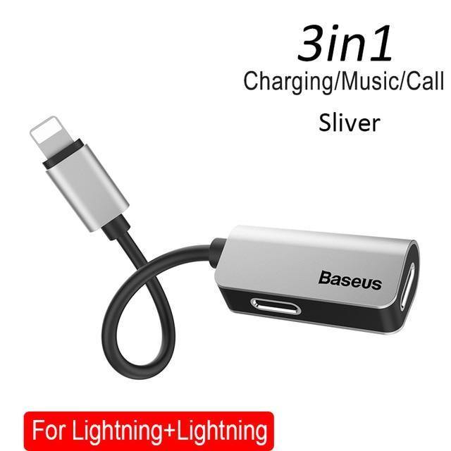 Planet Gates Black Baseus Aux Audio Earphone Headphone Adapter For iPhone Xs Max Xr X 8 7 Connector Charger Splitter 2 in 1 For Lightning Adapter